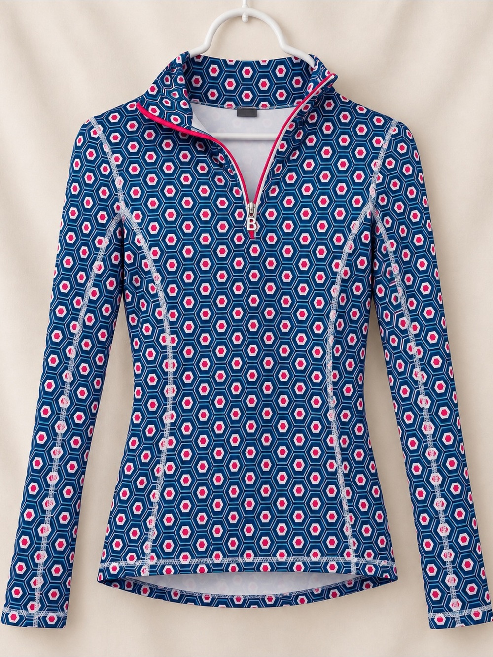 Bogner Teal and Pink Hexagon Quarter-Zip Pullover
